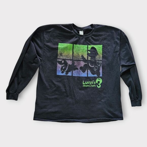 Luigi's Mansion 3 Polterpup Nintendo Black Long Sleeve Graphic Tee T-Shirt 2XL - Picture 1 of 6
